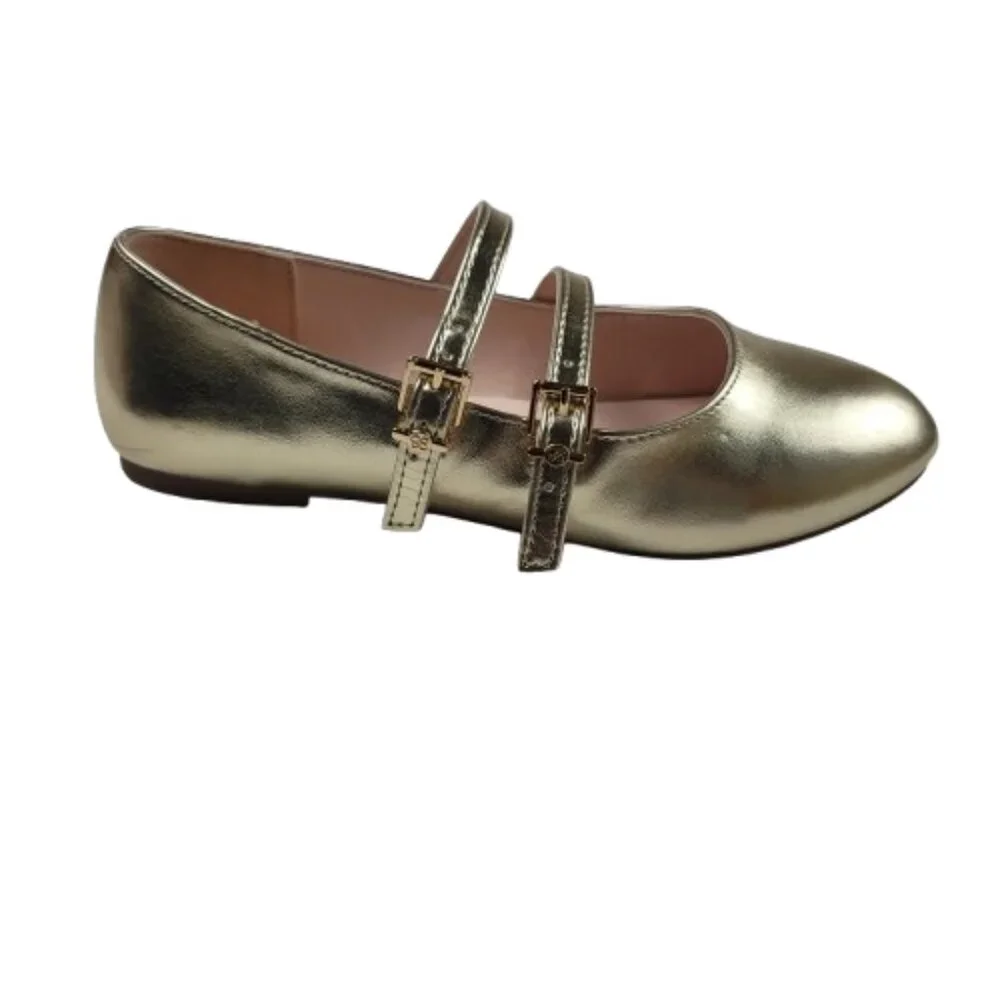 Jessica Simpson Girls Gold Mary Jane Flats Size 3.5 Double Strap Ballet Shoes